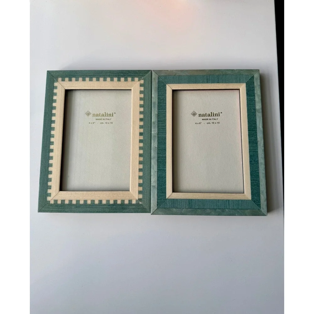 Natalini Wood Marquetry Photo Frame Set 2 Green Teal 4x6 Made in Italy Artisan
